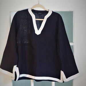 Lands End Women's Navy Blue Linen Tunic Top Sz M/P